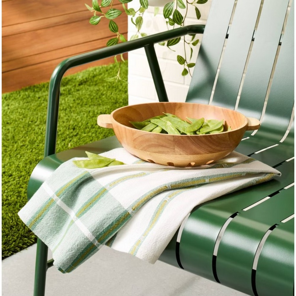 Magnolia Hearth & Hand Kitchen Flour Sack Dish Towel Check Stripe Green & White - Picture 2 of 3